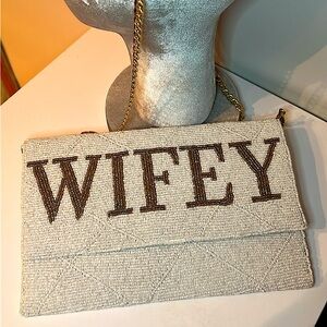 Wifey bridal bachelorette shower gift gold envelope clutch wedding bride wife